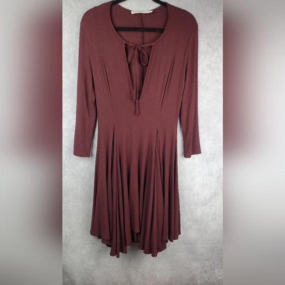 FP‎  free people Beach Rose flattering Ribbed maron Dress Size SP - Picture 2 of 6